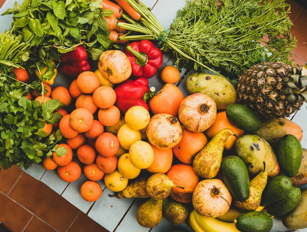 vegetables and fruits display